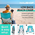 HAUSHOF Low Beach Chair Mesh Back Folding Chair Low Seat Camping