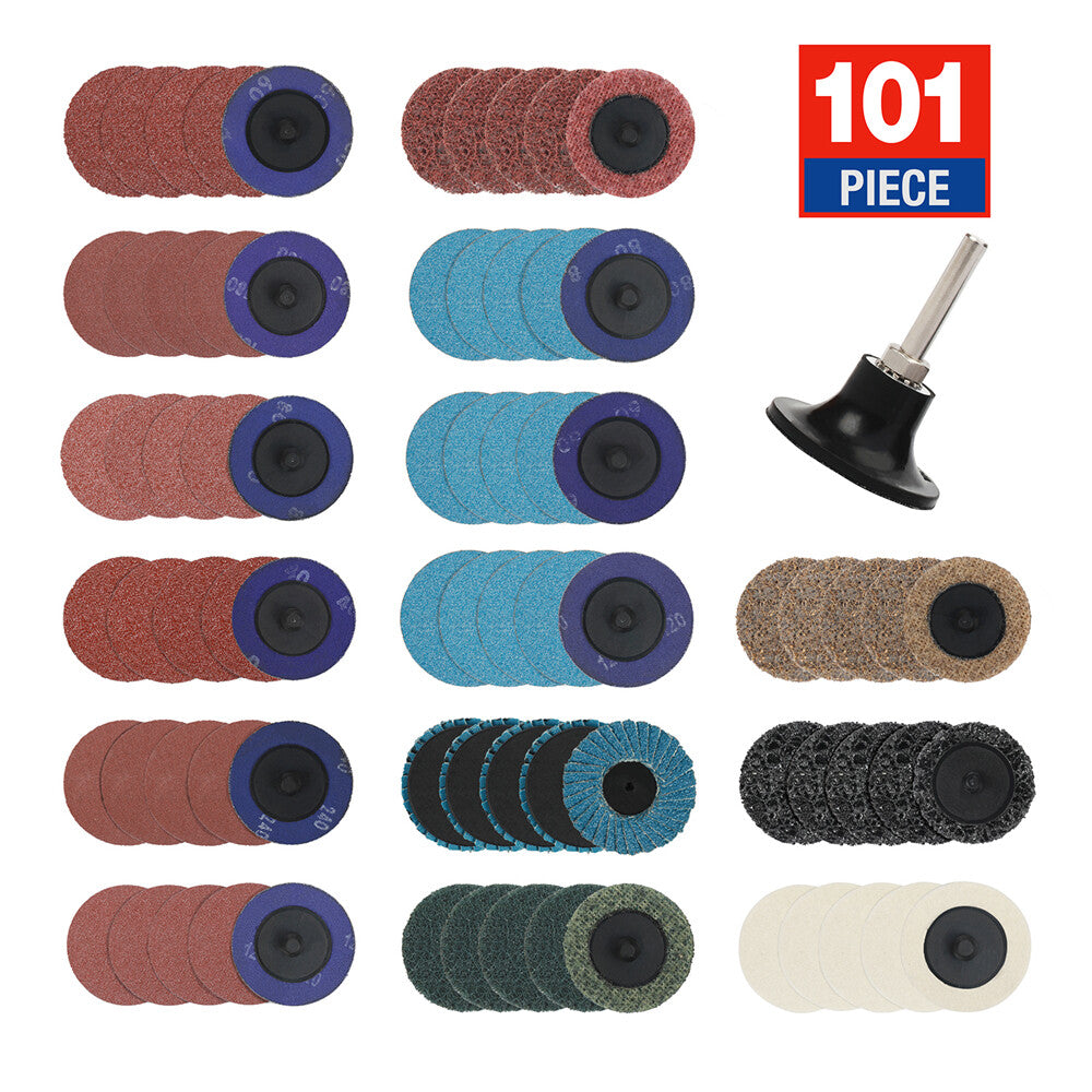 WORKPRO 101PC Sanding Disc Set with1/4"Holder 2" Discs Surfa