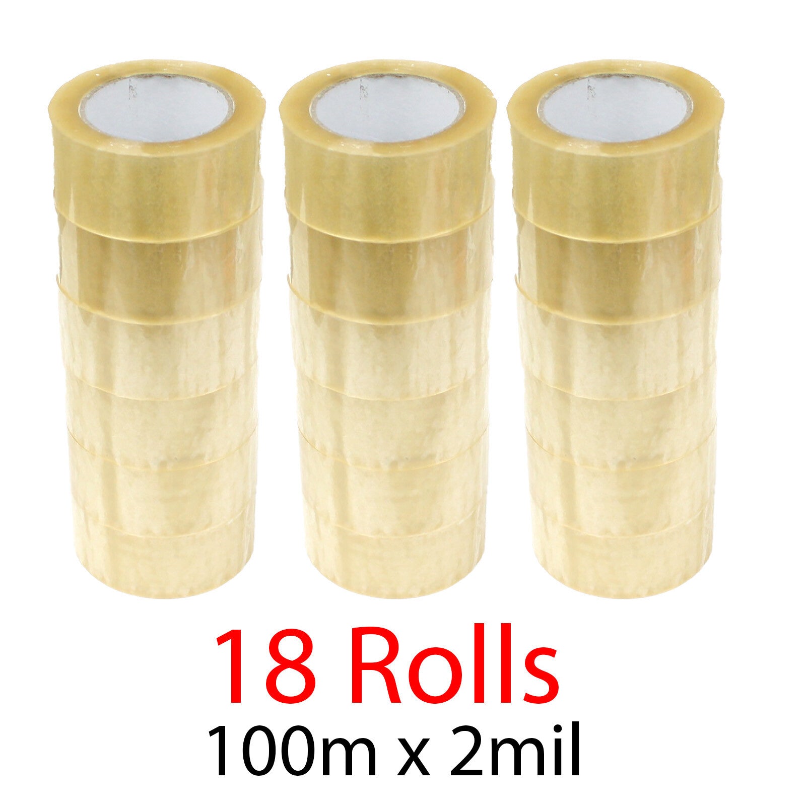 18 Rolls 2" Packing Carton Sealing Tape 100M (110 Yard) 2 Mil Packaging Clear