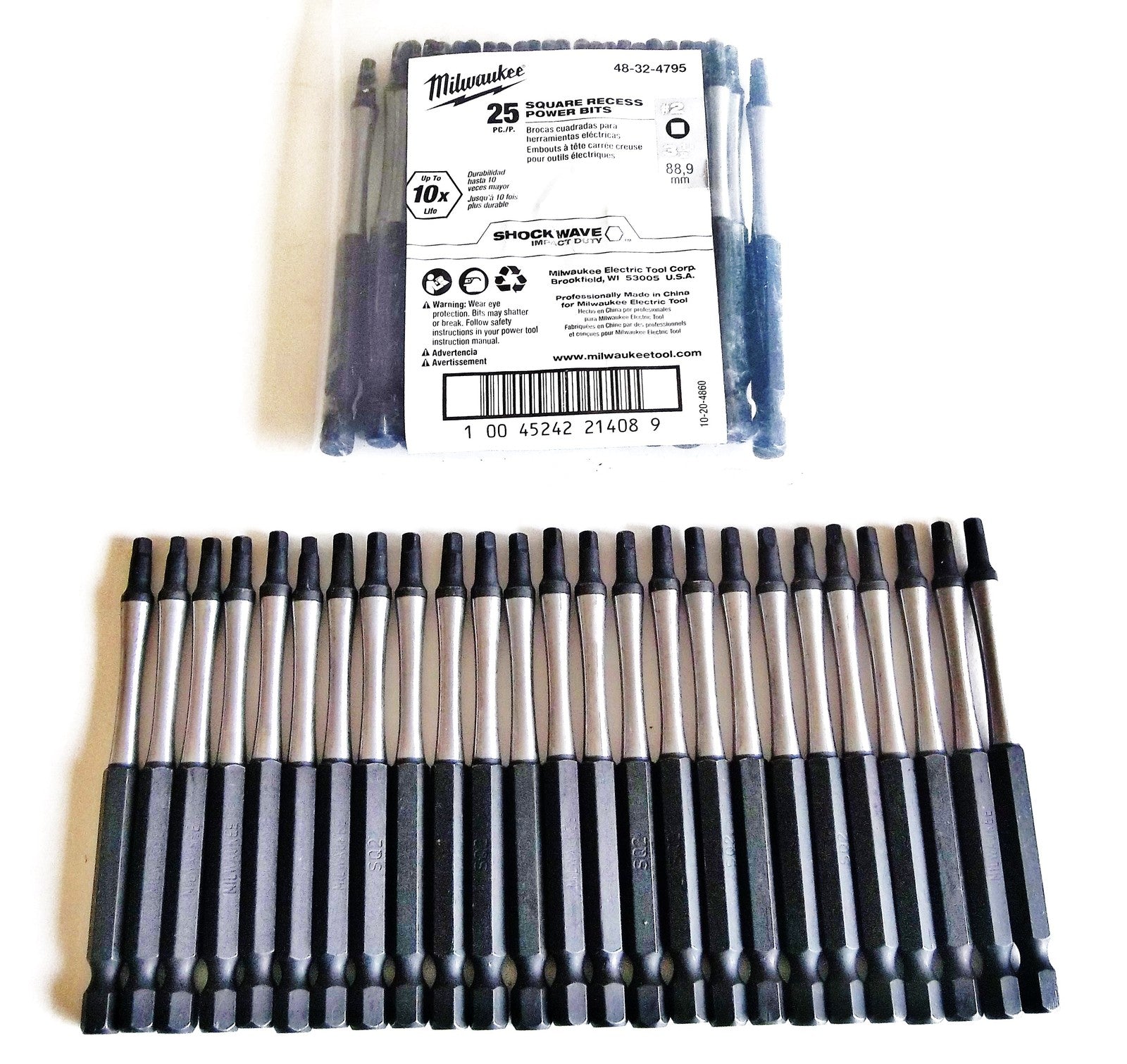 25 Milwaukee Shockwave 3-1/2" Impact #2 Square Robertson Screw Bits by Milwaukee