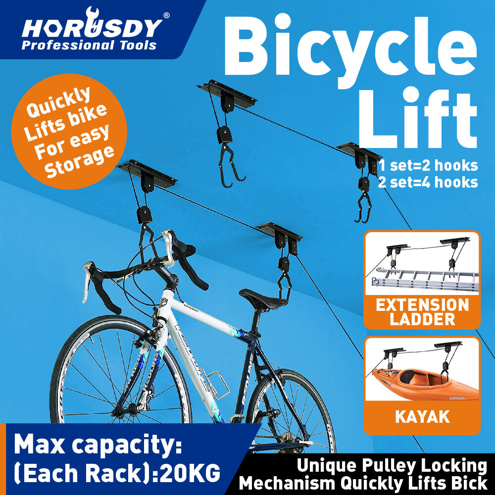 Bike Bicycle Lift Ceiling Mounted Hoist Storage Garage Hanger Pulley