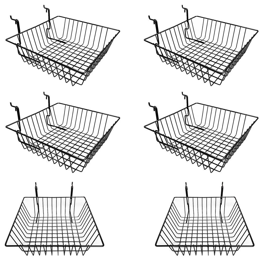Set Of Small Black Metal Wire Double Sloping Basket Deep Rack Fixture