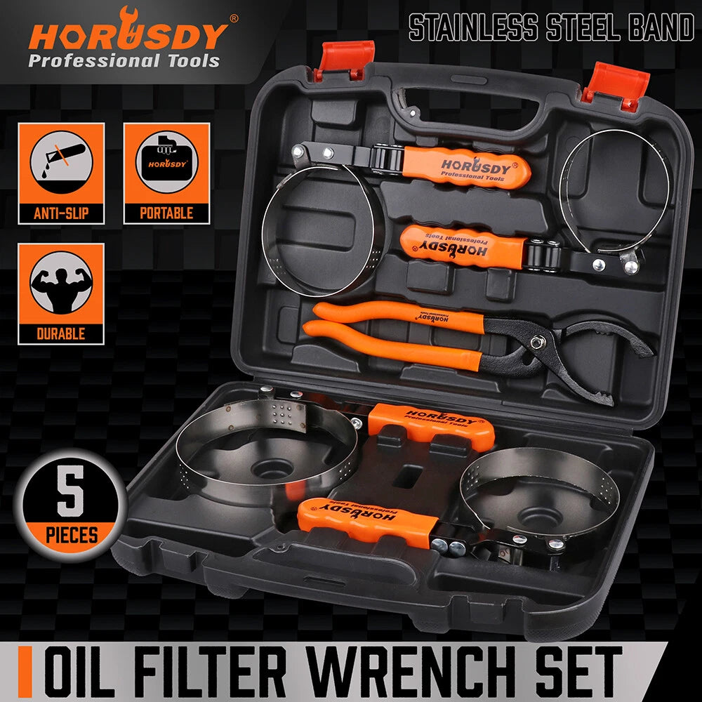 5PC Swivel Oil Filter Wrenches &amp; Pliers Removal Tool 2-3/4" - 5-1/4" Adjustable