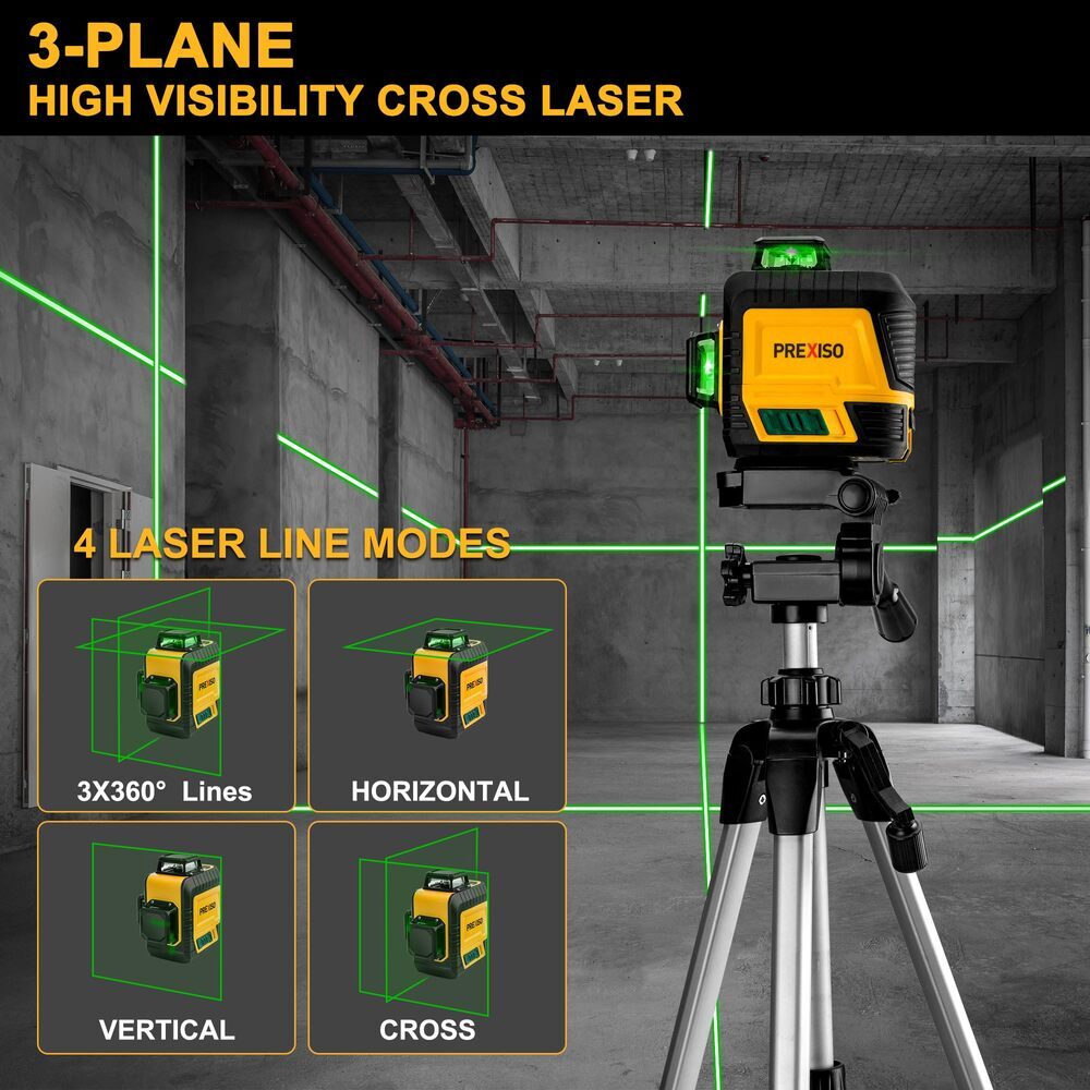 Prexiso New 3x360° 82ft Self Leveling Cross Line Leveler Rechargeable