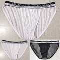 Men Mesh Stripe Brief Underwear High Fork Ice Silk See Through Panties