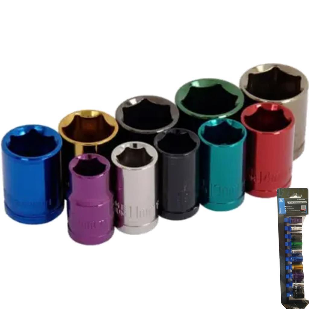 Toolzone Multi Coloured Metric Shallow Socket Set 10pc