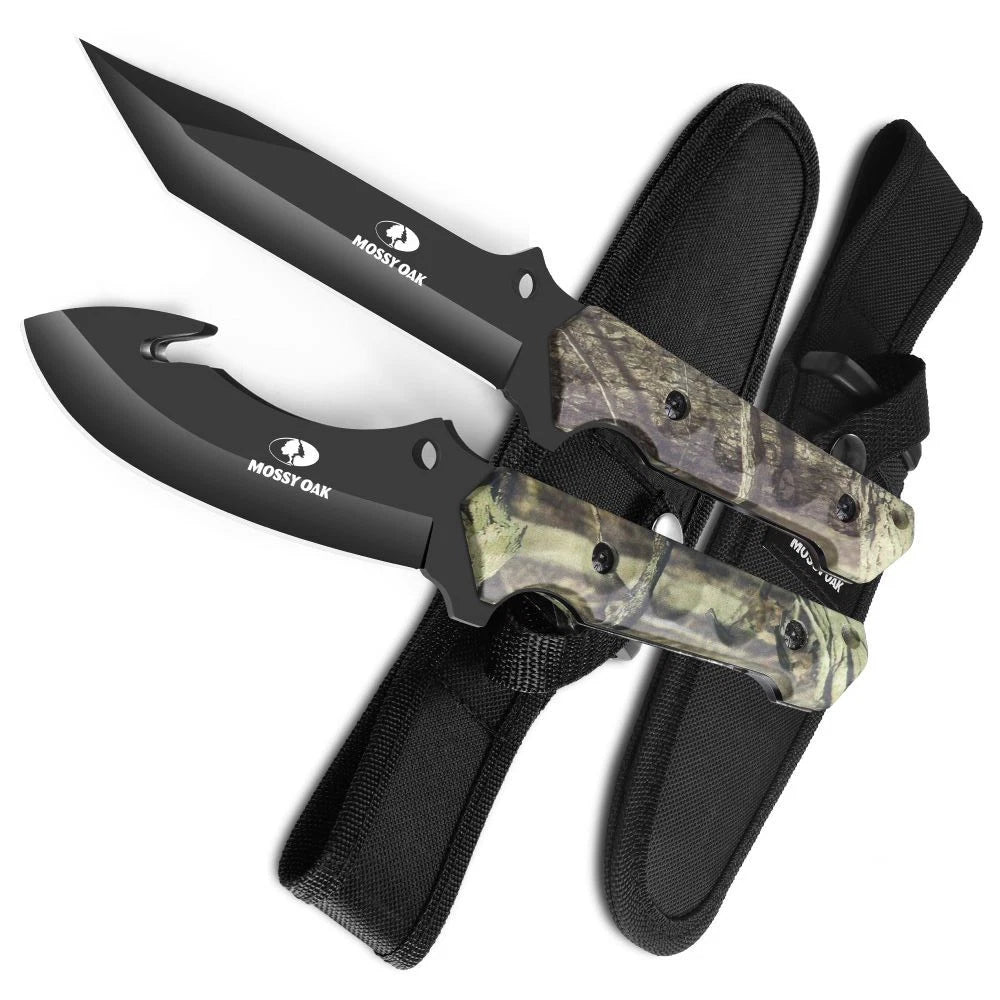 Mossy Oak 2PACK Fixed Blade Hunting Knife Set Full Tang Gut Hook Blades W/Sheath
