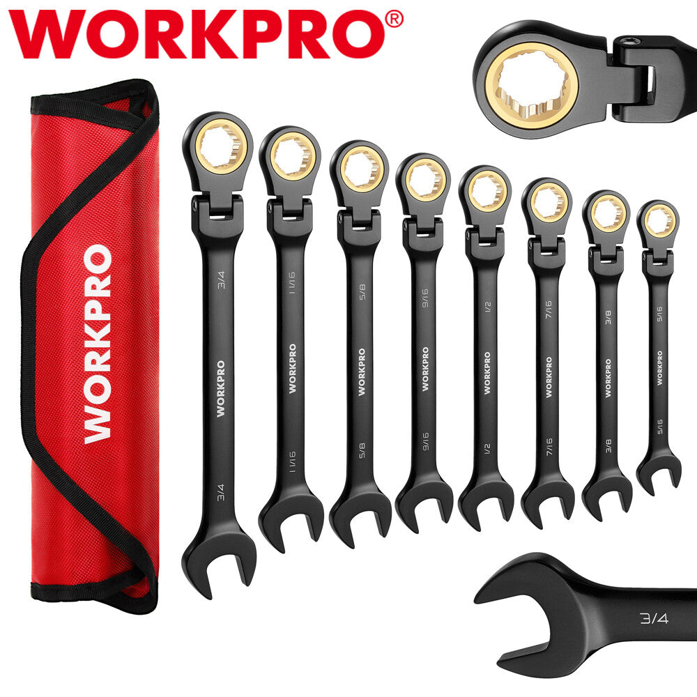 WORKPRO 8PC Ratcheting Combination Wrench Set Flex-Head Wrench Set SAE