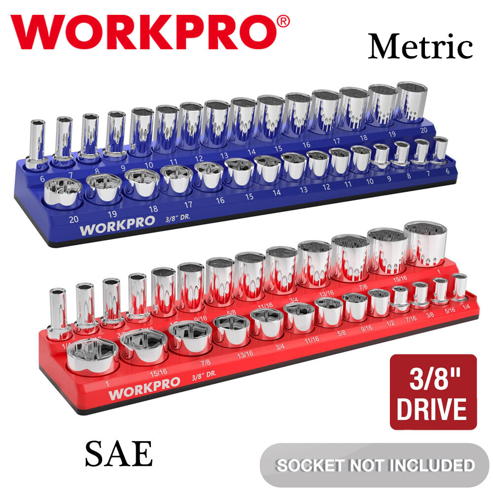 WORKPRO 3/8-Inch SAE/Metric Magnetic Socket Organizer 30PC