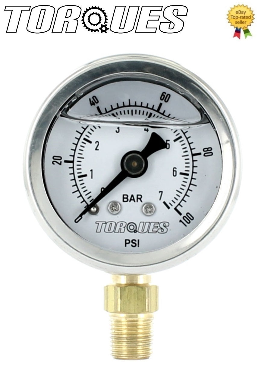Torques Analog Pressure Gauge Bottom Fed 1/8" NPT 0-7 BAR/0-100 PSI