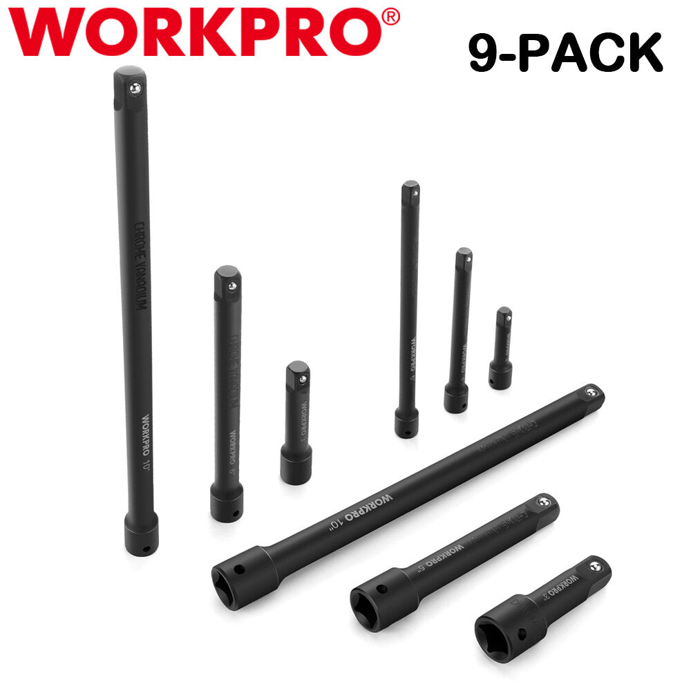 WORKPRO 9PC Impact Socket Driver Extension Bar Set 1/2 1/4 3/8 Drive by WORKPRO