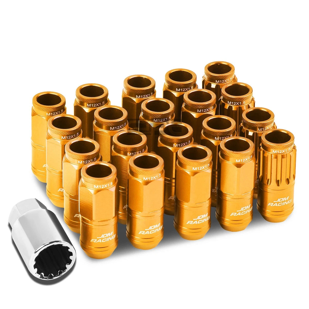 Aluminum Orange 16 Lug+4 Lock Nuts+adapter M12x1.5 21mm Od/50mm Tall