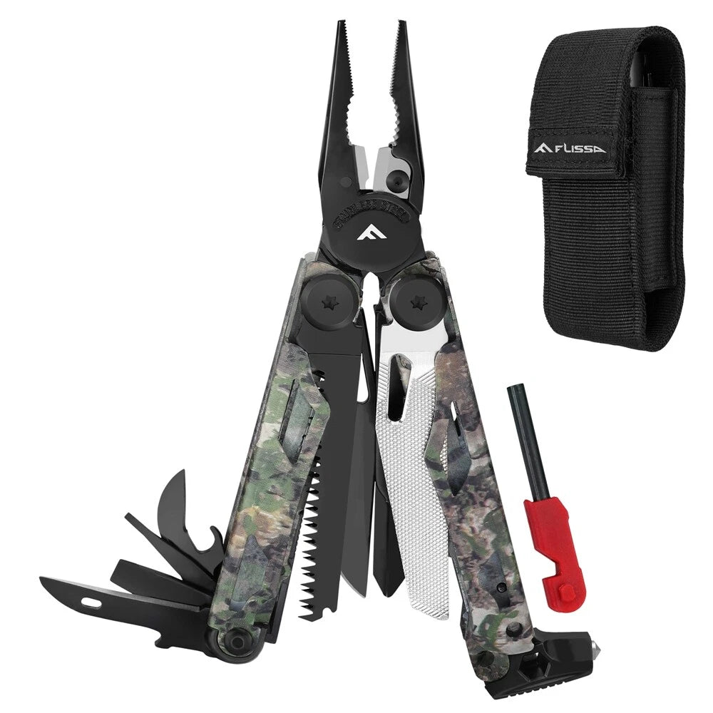 Flissa 18 In 1 Multitool Camo Multitool Plier Fire Starter Breaker