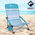 Villey Low Beach Chair High Back Folding Beach Chair W/cup Holder
