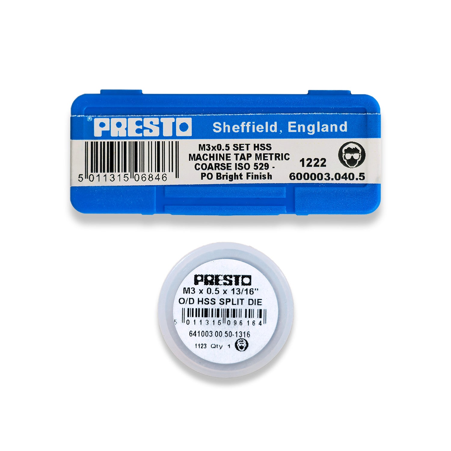 PRESTO M3 Taps | Die 3mm x 0.5 Full Set, First, Second, Plug, & Dies