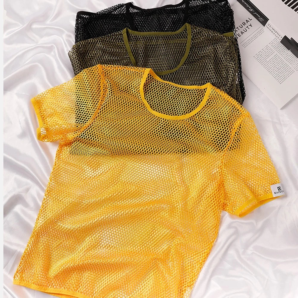 Men Short Sleeve Mesh Fishnet See Through T Shirt | Built Supply Co