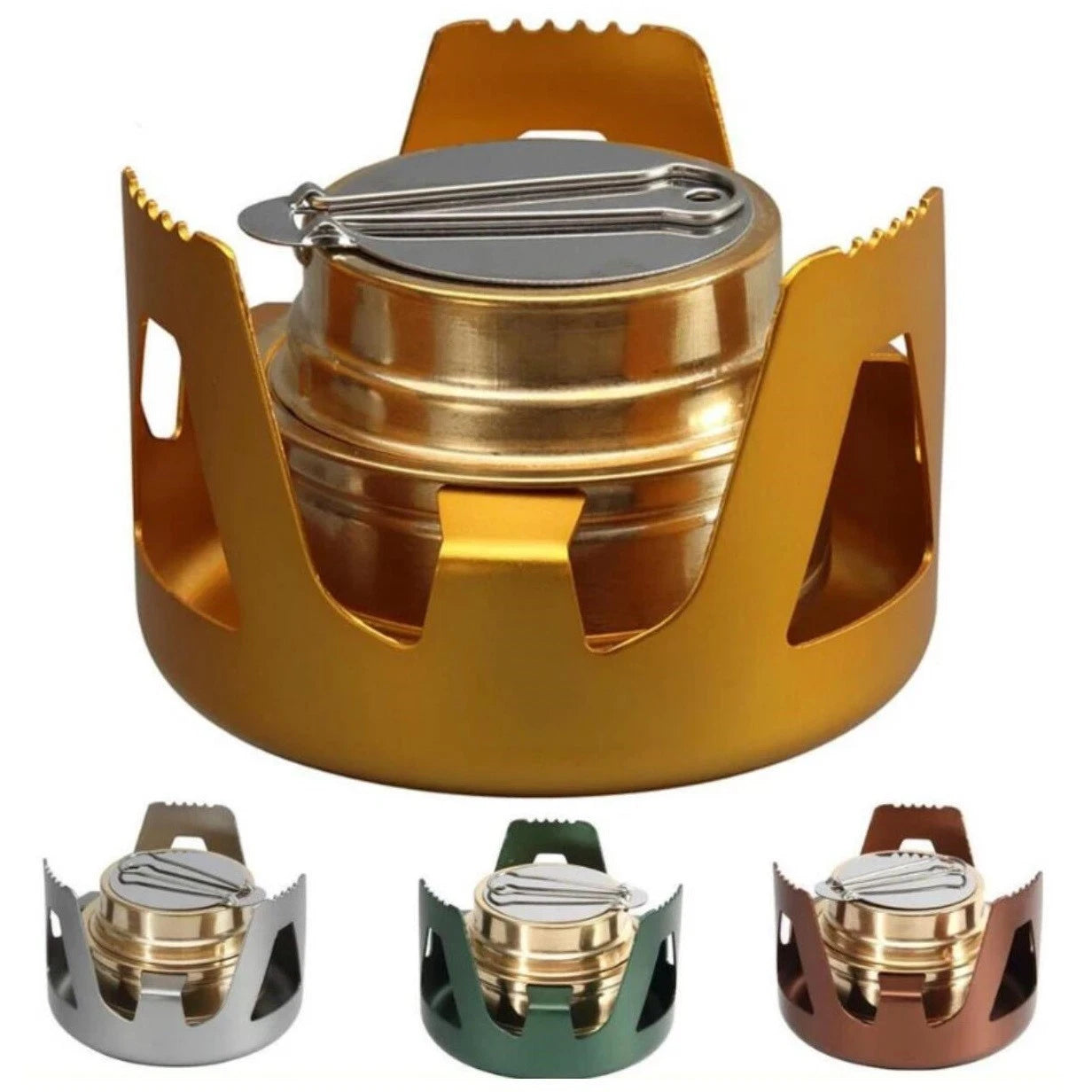 Portable Brass Alcohol Stove Burner Alloy Stand Lid Outdoor Camping