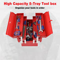 18" Metal Tool Box Cantilever Folding Storage Box 3-Layers 5-Tray Tool