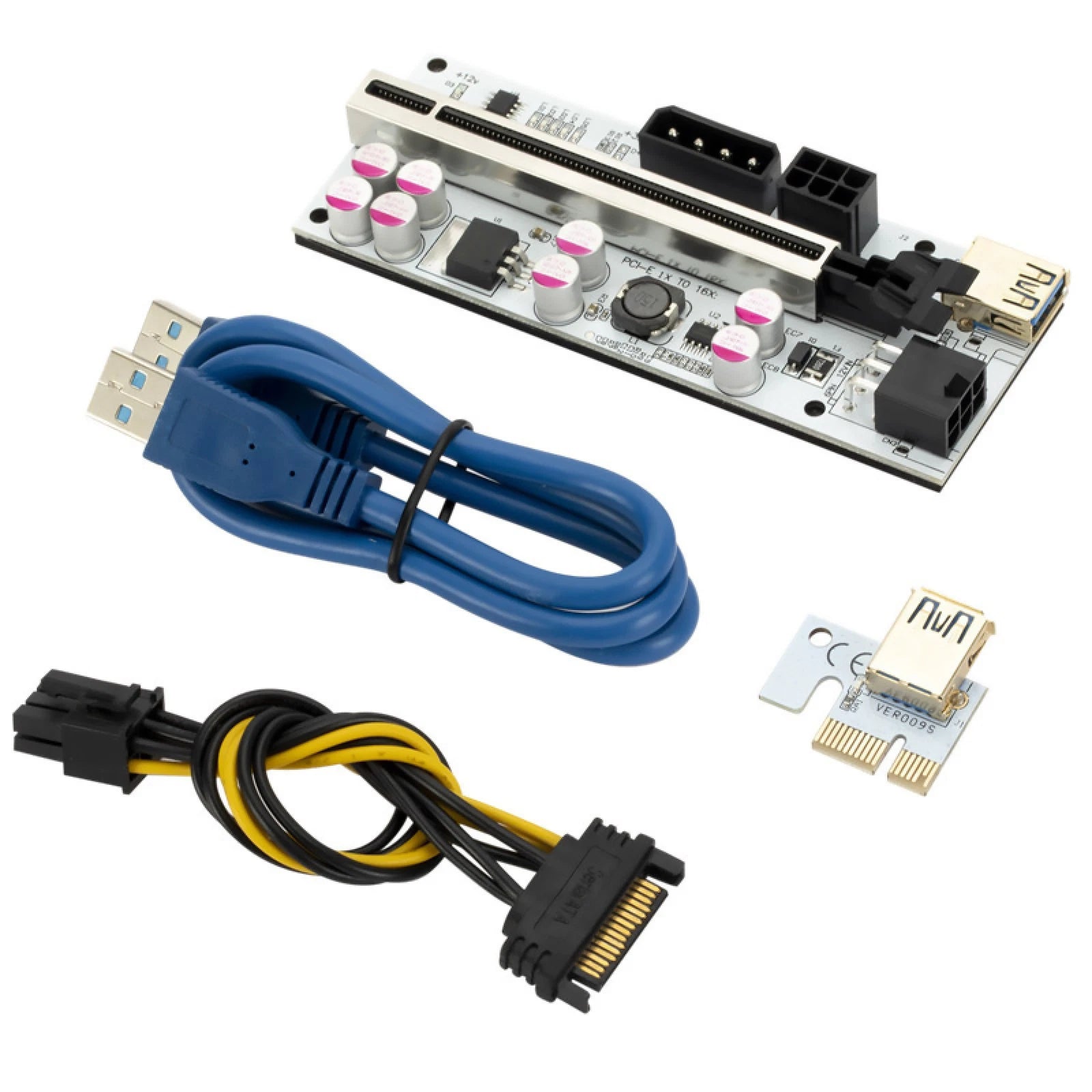 New 8 Capacitor Pcie 1x To 16x Ver010-x Pci-e Riser Card Usb 3.0