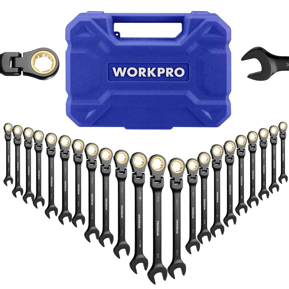 22-piece Ratcheting Wrench Set W/180° Flex Head, Anti-slip Tooth