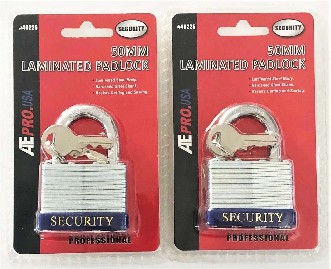 2 Ate Pro Hardened Steel 50mm Laminated Padlocks Storage Unit Pad