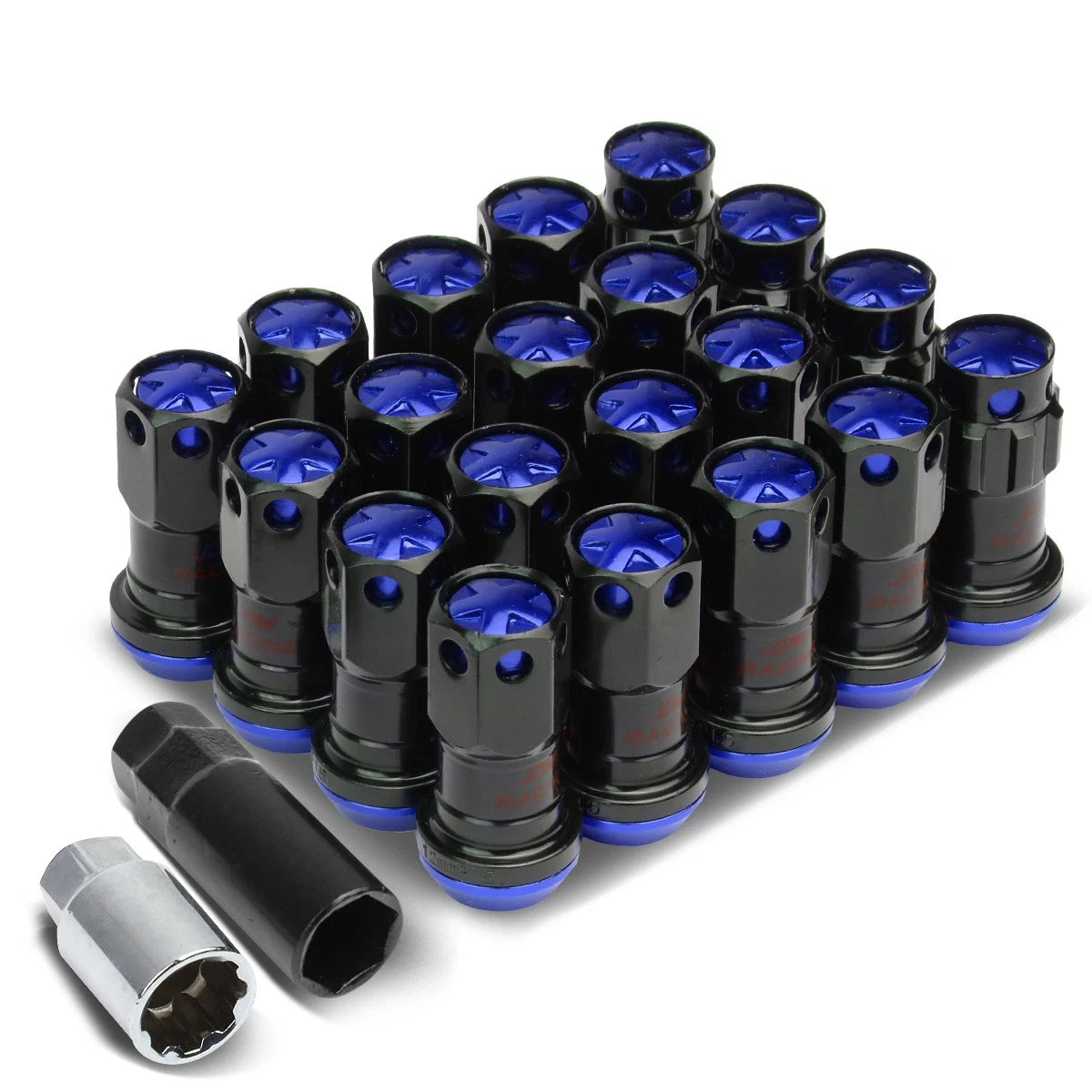 Aluminum Blue 16 Lug+4 Rim Lock Nuts+adapter M12x1.5 22mm Od/45mm