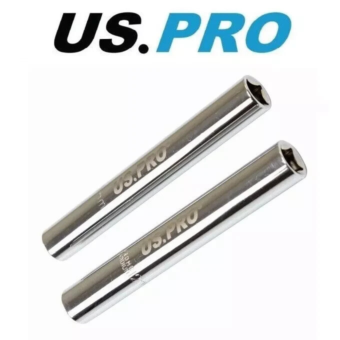 US Pro Tools 10MM + 12MM Extra Deep Glow Plug Sockets 6PT 3/8" DR 3647