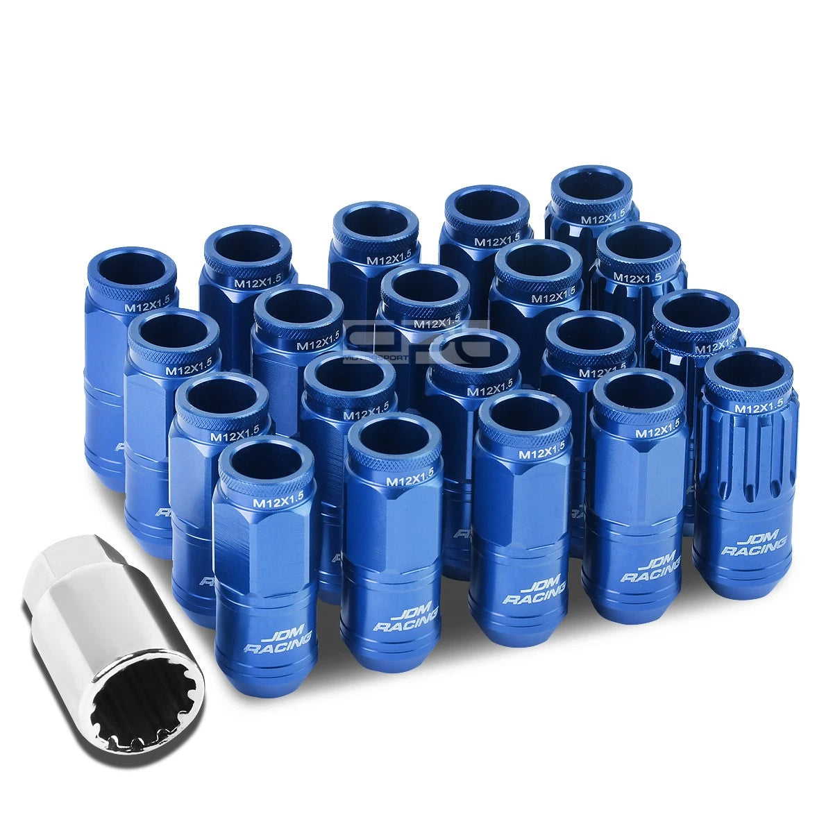 Aluminum Blue 16 Lug+4 Lock Nuts+adapter M12x1.5 21mm Od/50mm Tall