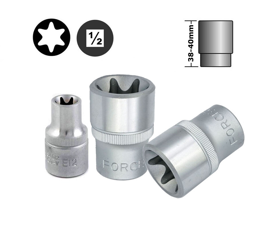 Force/Selta 1/2" Dr Female E-Star Torx Regular Socket E10-E24