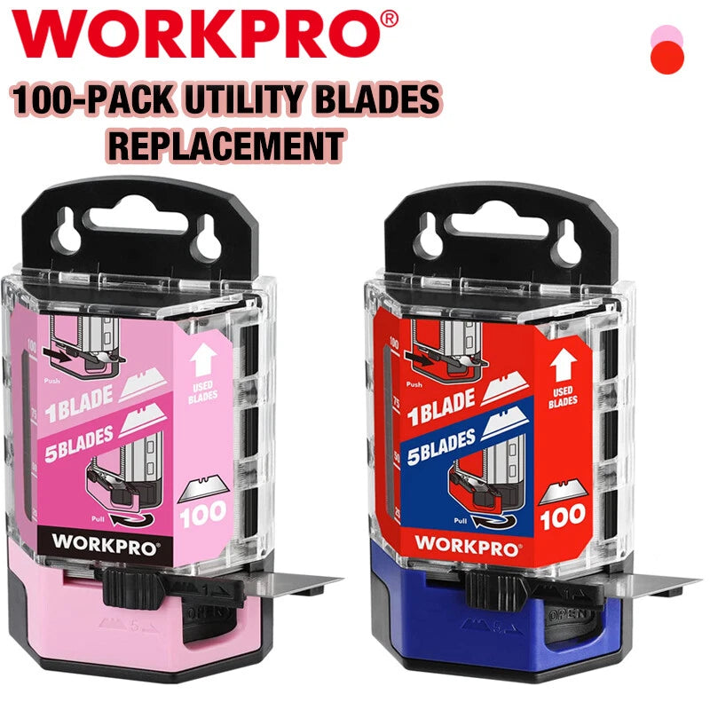 WORKPRO Utility Knife Blades 100-Pack SK5 Utility Blades Replacement w/Dispenser