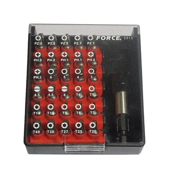 Force 2313 31pc 1/4" Shank Combo Power Bits &amp; Bit's Holder: T5-T40 H3-H6 PH Pozi