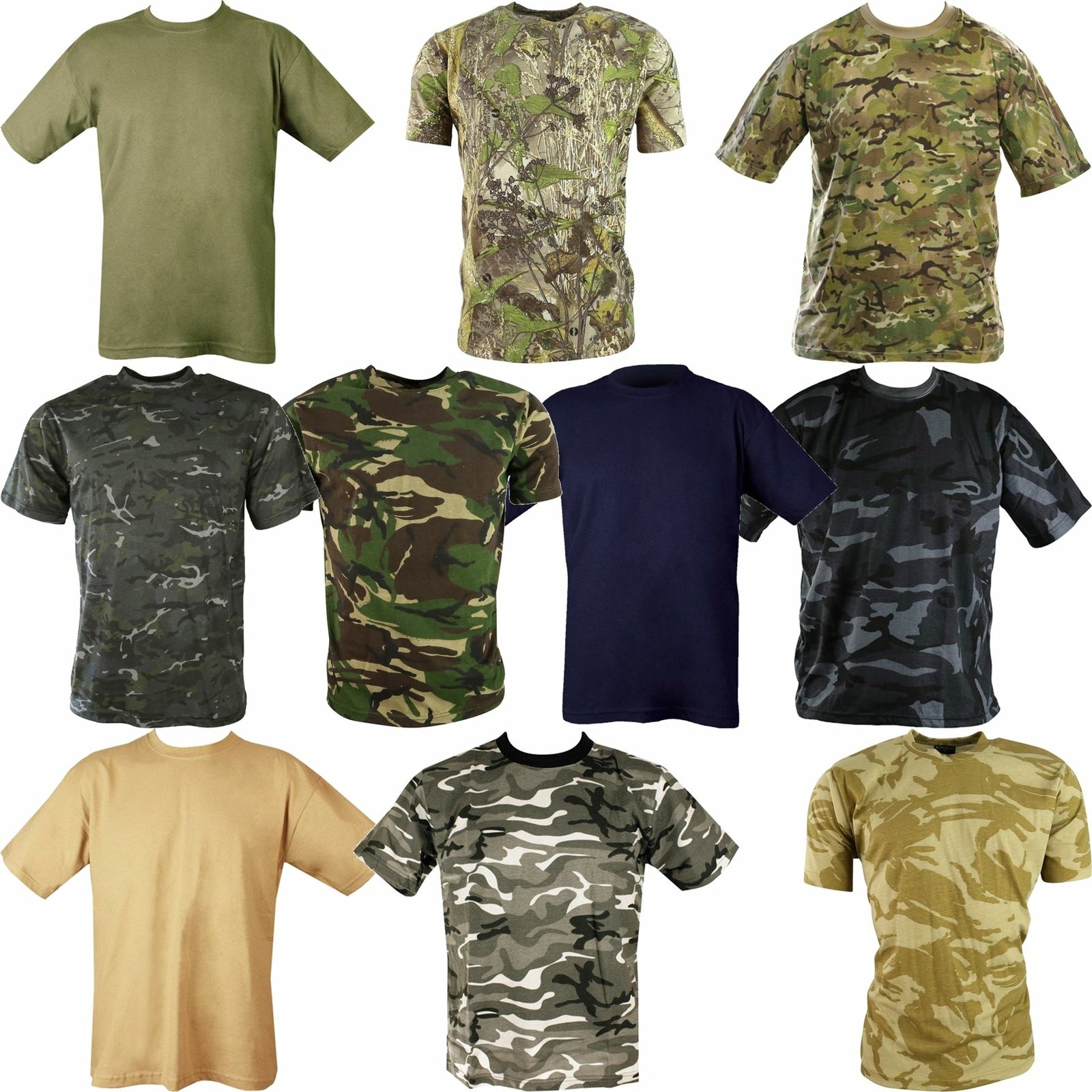 Kombat UK Mens Tactical Army Military Plain Camouflage Crew Neck T