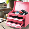 WORKPRO Portable Mini Metal Tool Chest Tool Box 2 Drawers Ball Bearing