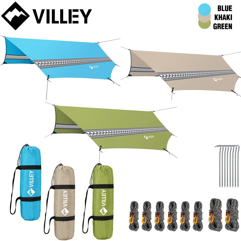 Villey Khaki/Green/Bl<wbr/>ue Waterproof Camping Tarp Hammock Tent Rain Fly Octagonal