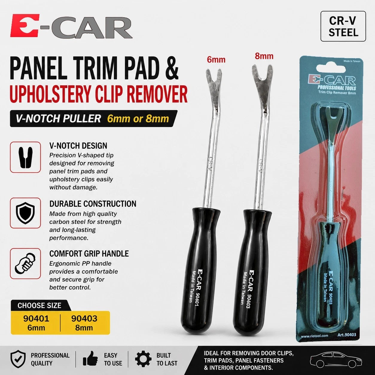 E-car Taiwan Panel Trim Pad & Upholstery Clip Remover 6mm Or 8mm