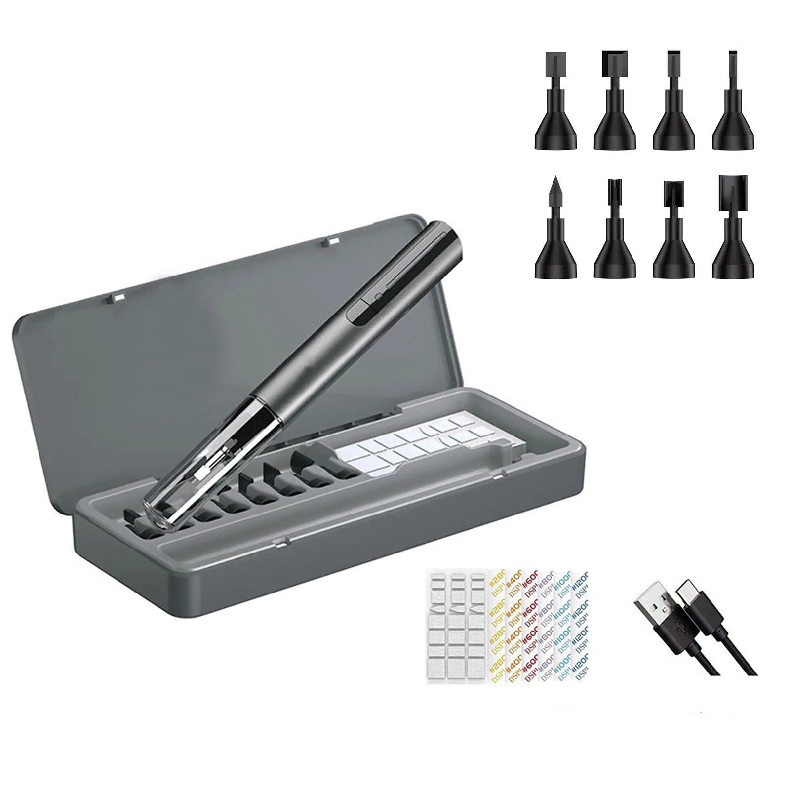 5400 Rpm Grinding Pen With 8 Sanding Heads & Each Grit Silicone Paper