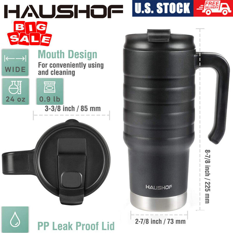 HAUSHOF 24 oz Travel Mug Stainless Double Wall Vacuum Insulated