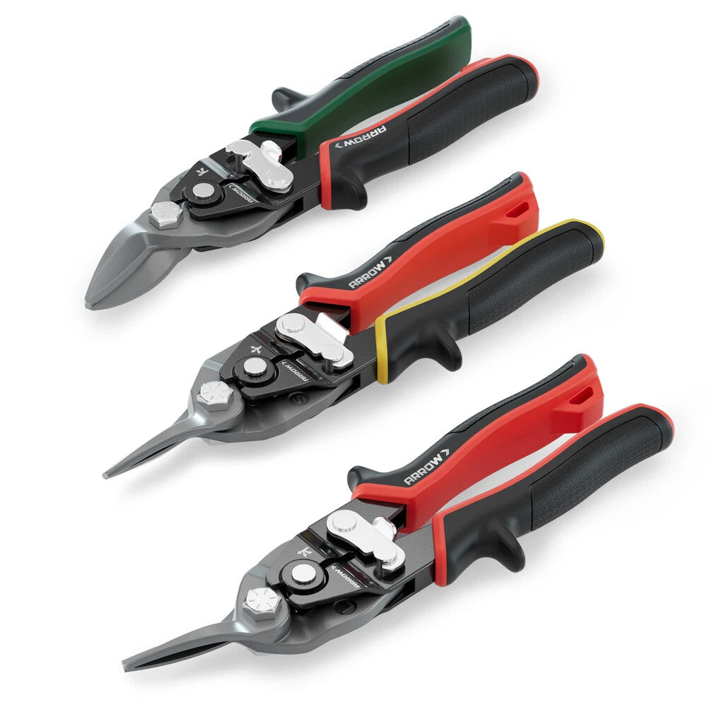 Arrow 8" High Leverage Tin Snips Set Left Straight Right Cut Aviation