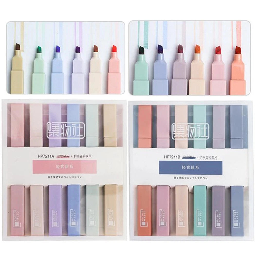 6 Colors Soft Head Highlighter Fluo Marker Pen 4mm Nib School Office