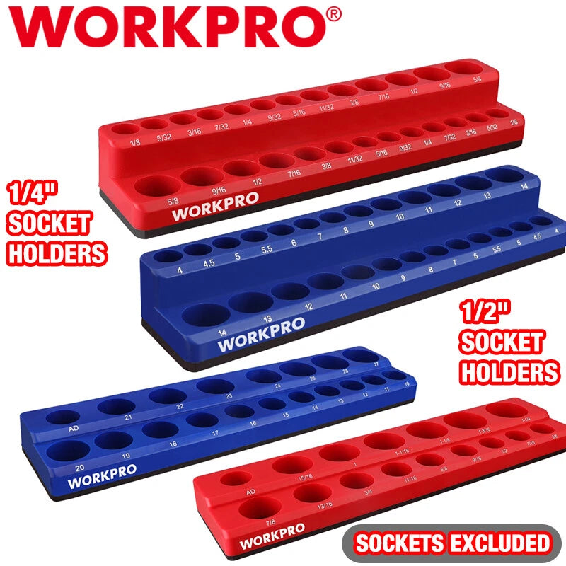 WORKPRO 2PIECES 1/2" / 1/4" Magnetic Socket Organizer Set Tool Cart SAE &amp; Metric
