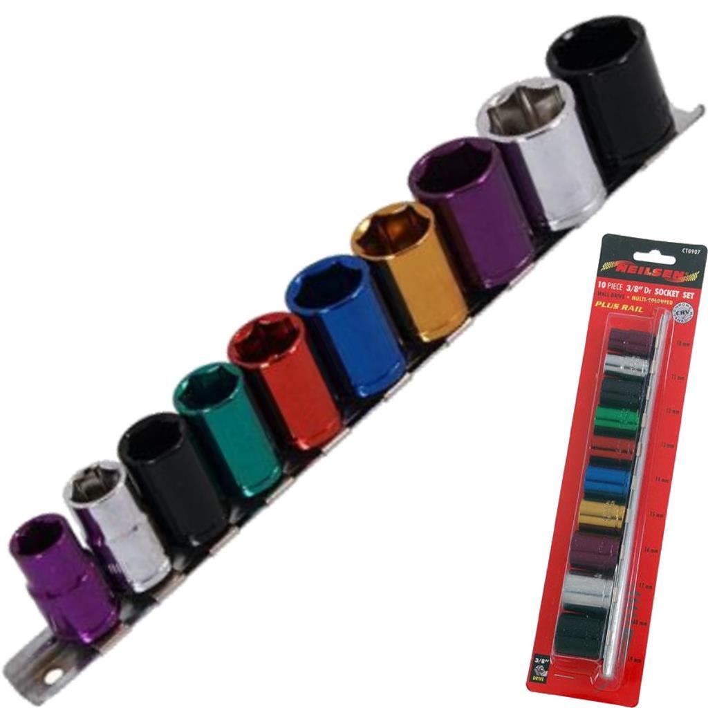 Neilsen 10pc Multi Coloured Metric Shallow Socket 10mm - 19mm 6pt Set by Neilsen