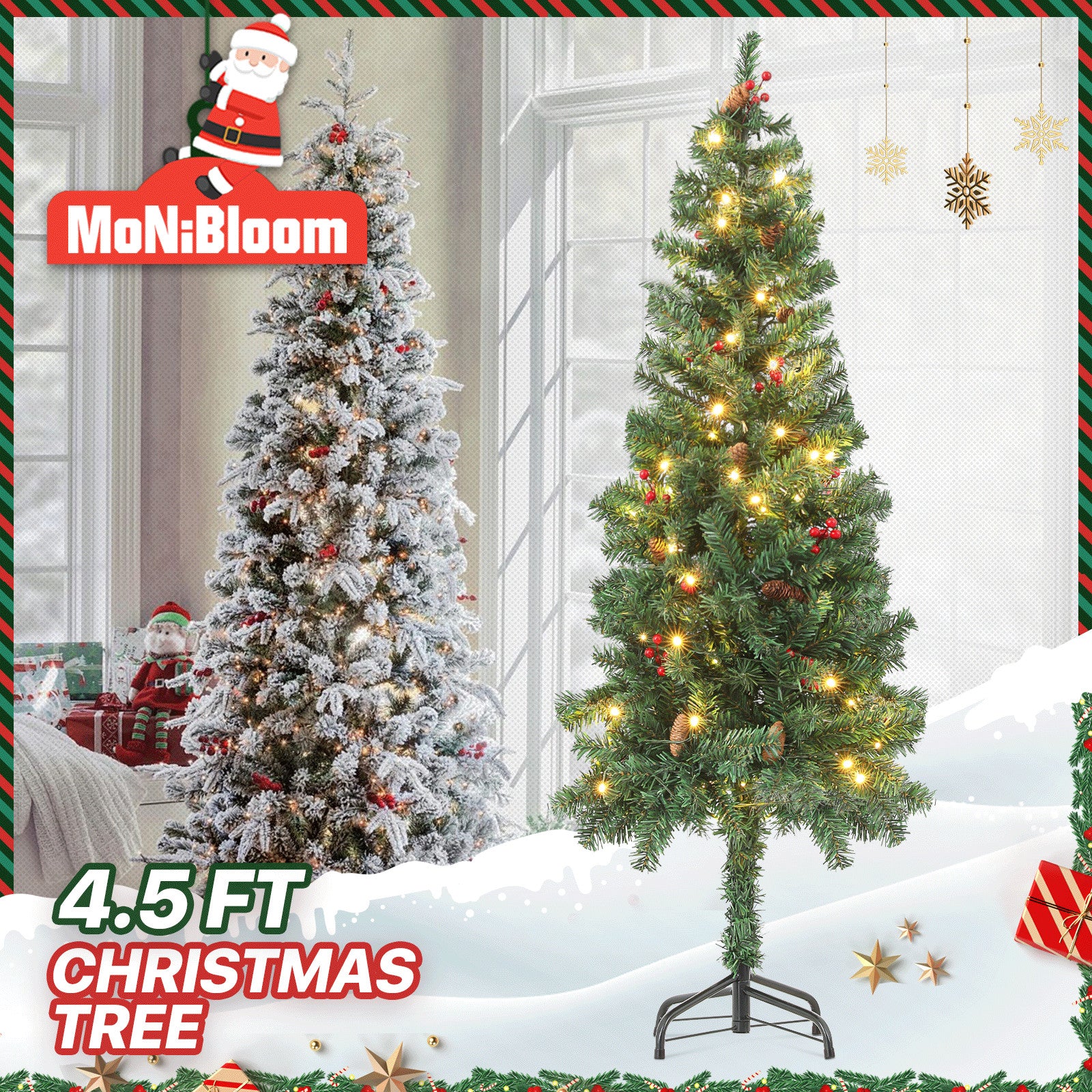 4.5FT Pencil Christmas Tree with Lights