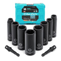 10PC 3/8" Dr Deep Impact Socket Set 6 Point Deep Impact Socket SAE Extension Bar
