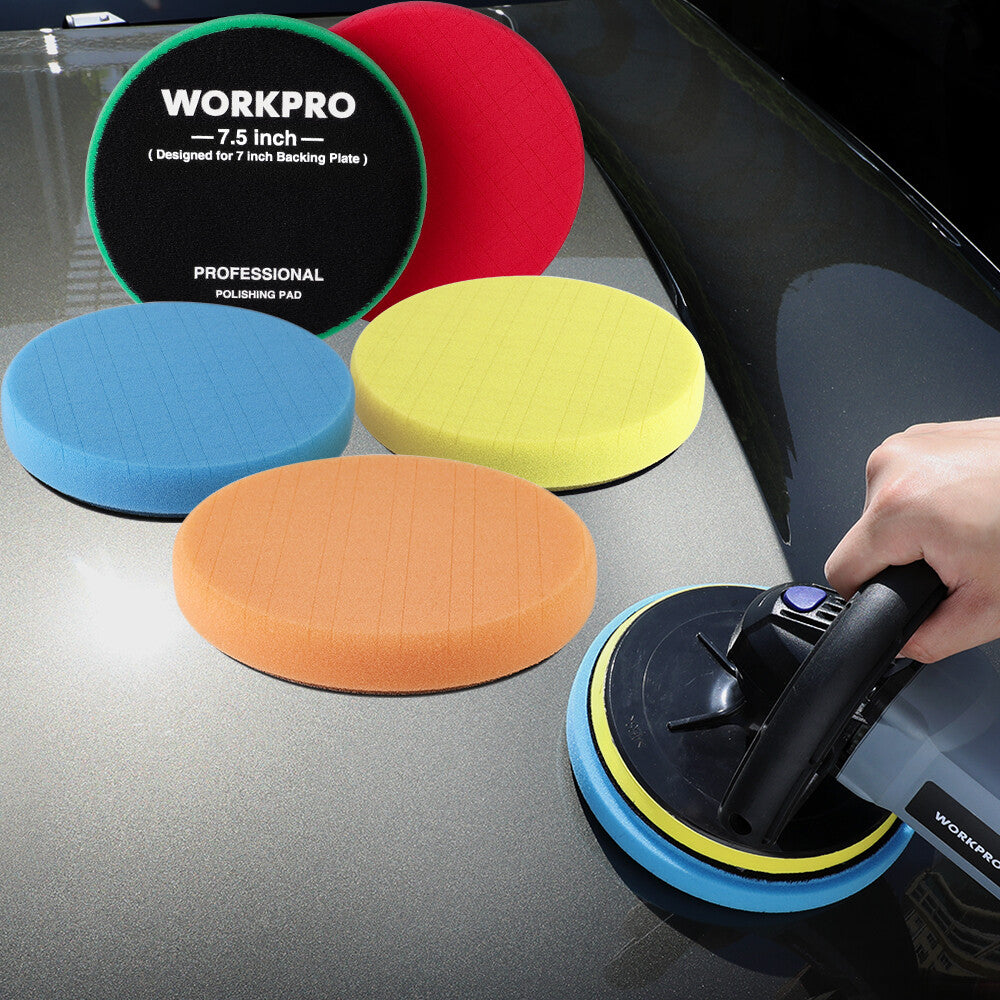 WORKPRO 5PCS 7.5" Buffing Sponge Pads for 7" Backing Plate Cutting