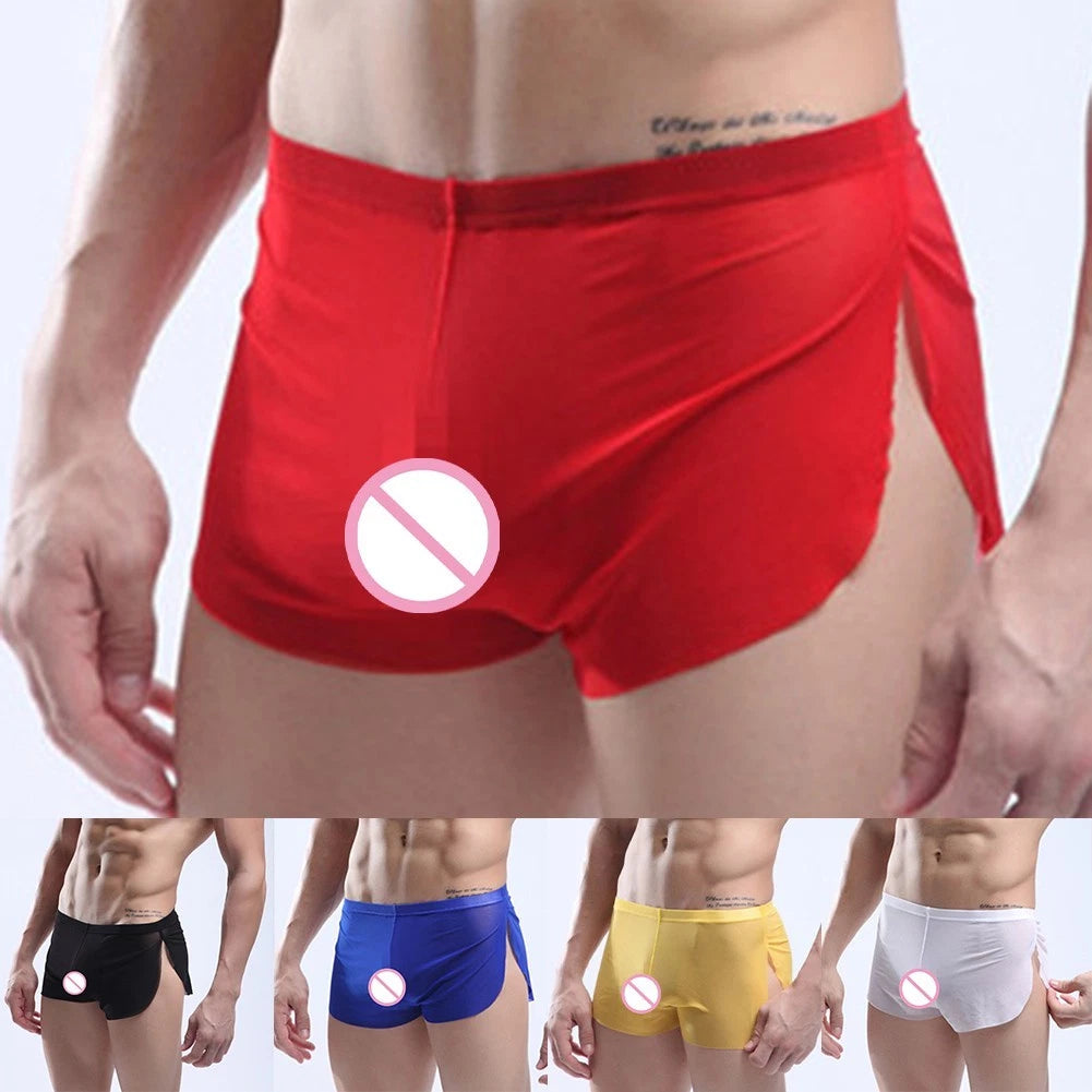 Men Ultrathin Sheer Boxers Low Waist Breathable Seamless Underwear