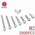 3000pcs M2 Stainless Steel 304 DIN912 Hexagon Hex Socket Head Cap Bolts Screws