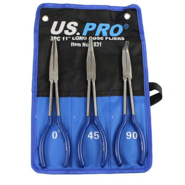 Us Pro 11" Long Reach Needle Nose Pliers Set Straight 45/90 Angled
