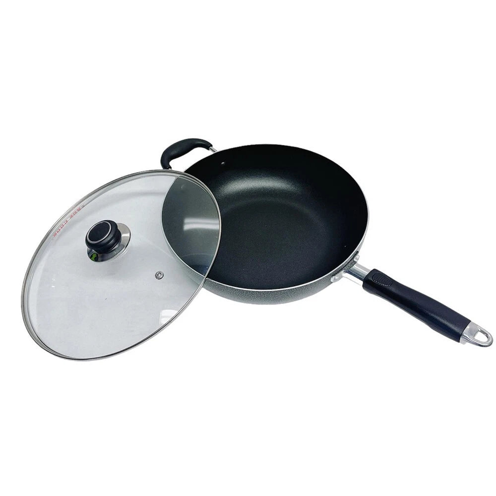 12" Nonstick Wok Pan With Lid, Dishwasher And Oven Safe Skillet, Non