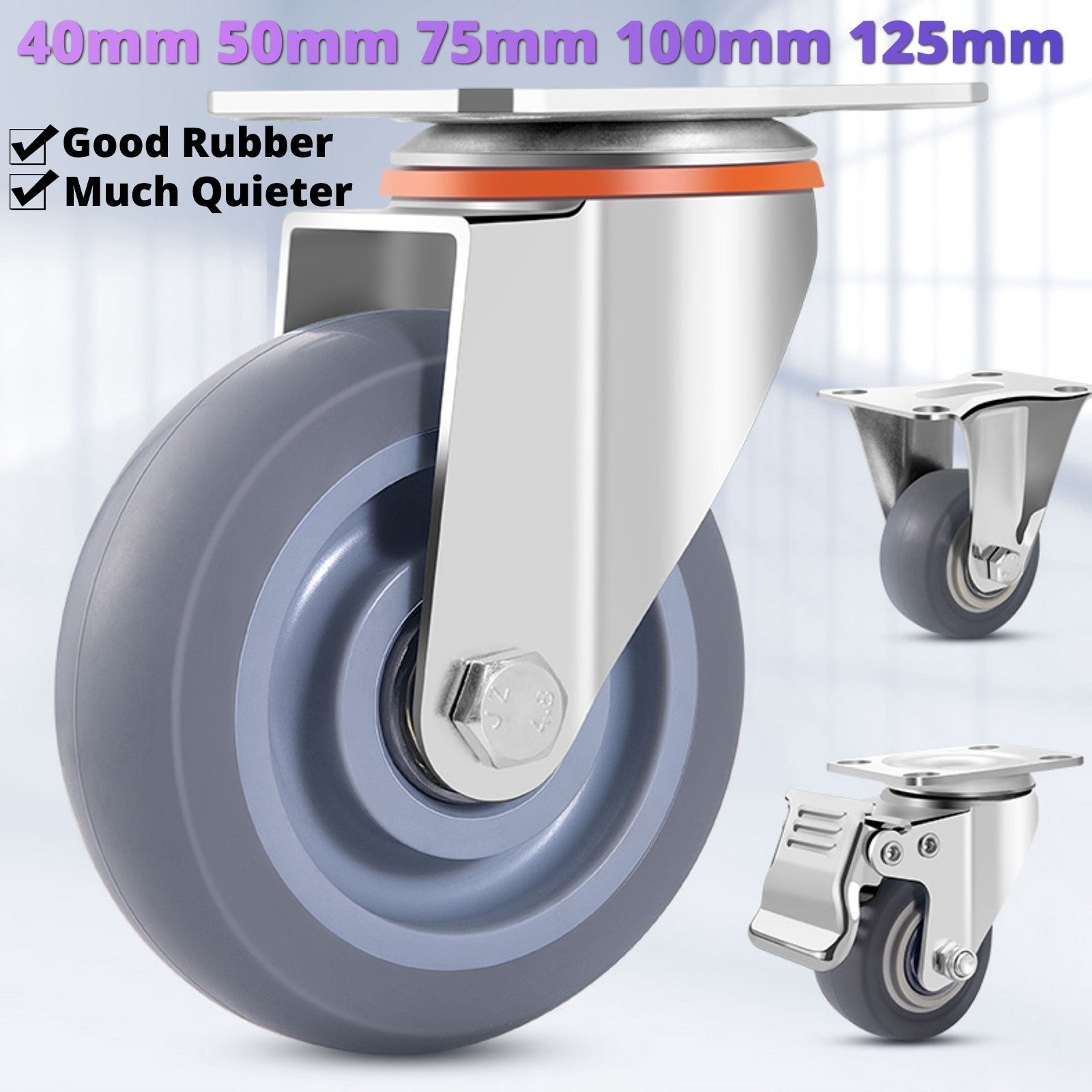 Heavy Duty Rubber Castor Wheels Trolley Casters