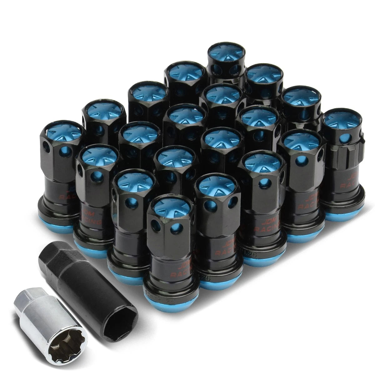 Aluminum Sky Blue 16 Lug+4 Rim Lock Nuts+keys M12x1.25 22mm Od/45mm
